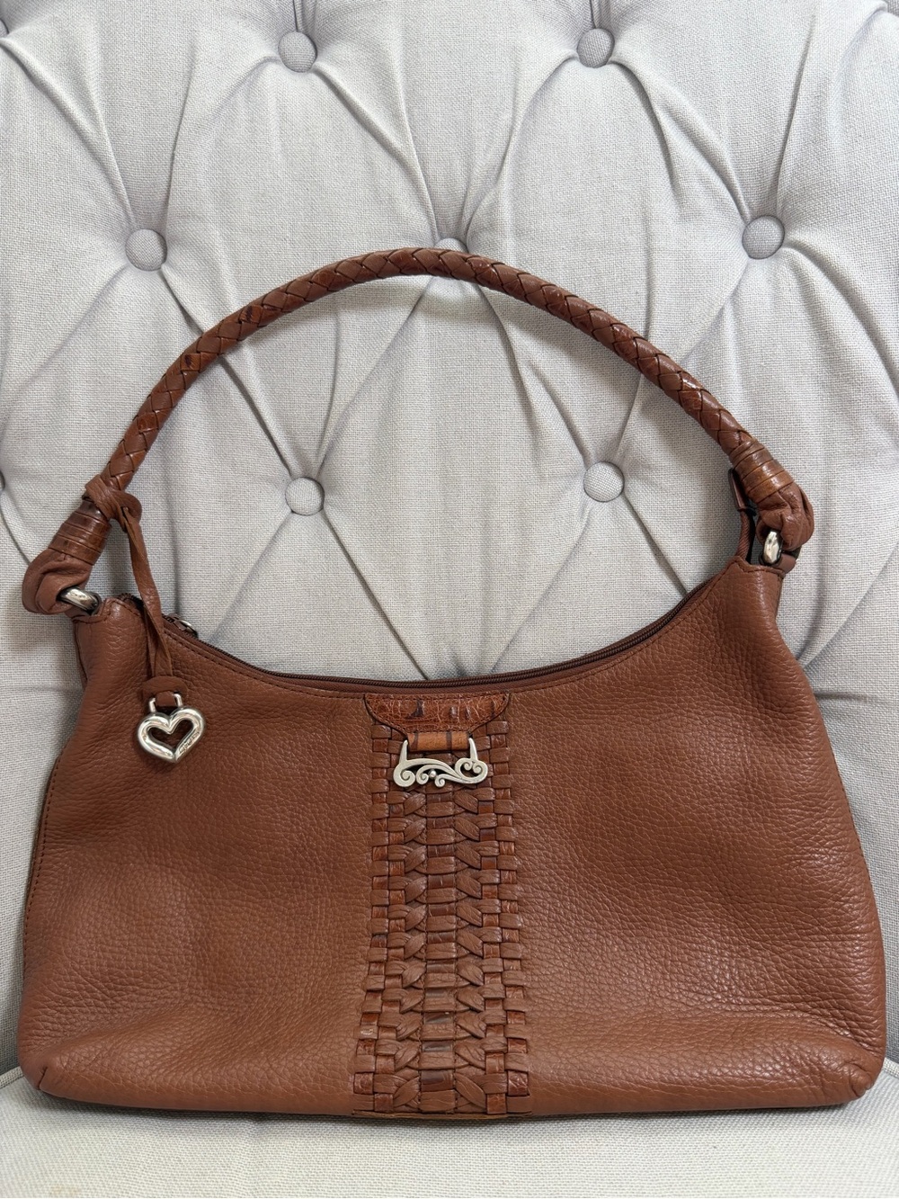 Brighton Brown Genuine Leather Purse with Woven Handle Handbag